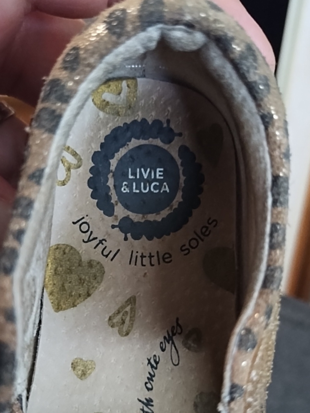 Livie And Luca Leather Mary Jane Shoes Size 7 Adj. Velcro Strap Leopard Shimmer - Picture 8 of 8